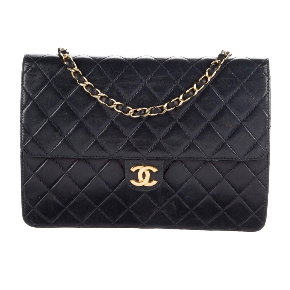 Chanel Vintage Lambskin Medium Single Flap Bag with 24kt gold plated hardware